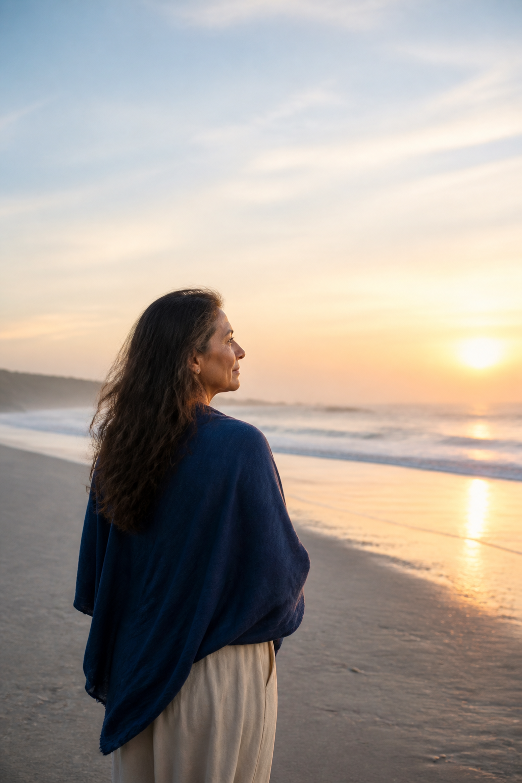 Mujer contemplando el amanecer